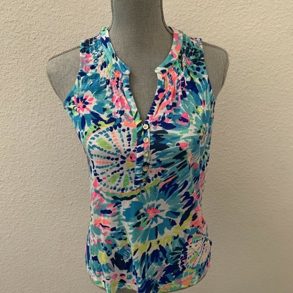 Lilly Pulitzer Essie Top Blue Pink Excellent Condition Sleeveless XS GORGEOUS - Picture 1 of 9